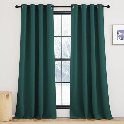 KGORGE Thermovorhang Hitzeschutz Blickdichte Vorhänge mit Ösen | Dunkelgrün,2er Set,245 x 140 cm(HxB),Thermo Vorhang gegen Hitze,Verdunkelung,Sonnenschutz,für Schafzimmer/Wohnzimmer