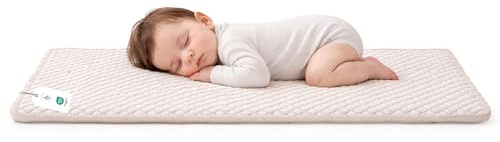 Baby Matratzenauflage 70x140 cm – Oeko-TEX Zertifiziert, atmungsaktiv & weich – 3D-Strick mit Gummizug mit 4 Eckgummis, Weiss/Beige