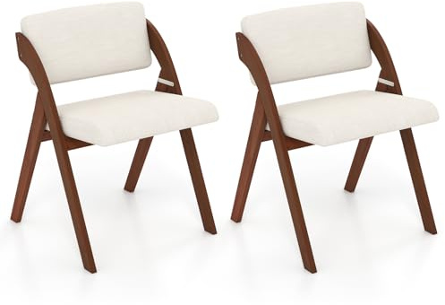 RELAX4LIFE Lot de 2 Chaise Pliante Bois, Chaise Salle a Manger avec Siège Rembourré, Housse en Lin, Chaise Pliable Interieur, Peu Encombrante, pour Cuisine, Salle à Manger, Bureau (1, Noyer+Beige)