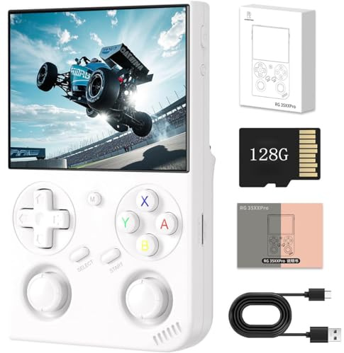RG35XX Pro - Console da gioco portatile con schermo IPS da 3,5, costruita in scheda da 64 g e 4435 giochi, sistema Linux di supporto WiFi Bluetooth (Bianco,128G)