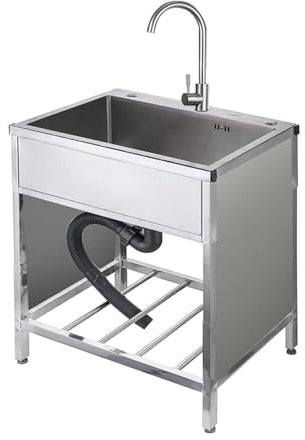 Fregadero Cocina Acero Inox 304 de 1 Cubeta Pequeño con Grifo, Escurridor y Tuberías,Para Garaje,Restaurante,Lavadero