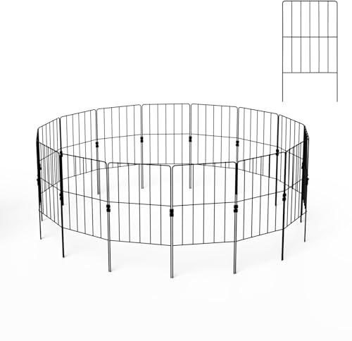 TANGZON Garden Fence, Rustproof Metal Wire Fencing Panel Border with 360° Rotatable Connectors, Decorative Animal Barrier Landscape Flower Edging (15 Pack, Total 16ft x 24in)