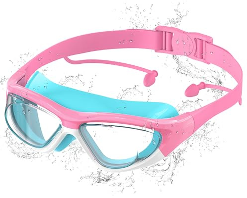 Ambiende dykglasögon för barn, imskydd med UV-skydd, snabb justering, mjuk silikon, HD-klarsikt, unisex simglasögon barn för 6–14 år, blå ros