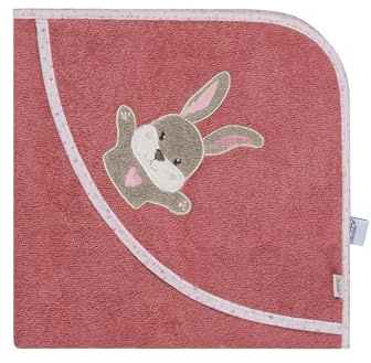 Sterntaler Kapuzenbadetuch Hase Hanni 80x80 cm – Babyhandtuch mit Kapuze aus 100% Baumwolle, saugfähig & weich – Mädchen Badetuch mit süßer Applikation – perlrosa