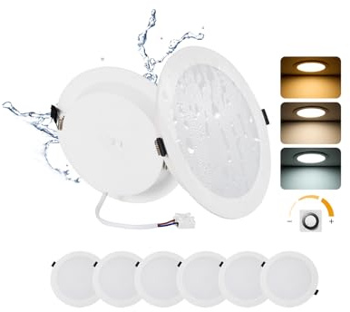 6 Stück LED Deckenleuchte Dimmbar 16W 3CCT 1400lm Ausschnitt Ø145-160mm | Grebeam IP44 LED Einbaustrahler 150mm Ultra Slim Einbautiefe 30mm Warmweiß/Neutralweiß/Kaltweiß für große Räume und Büro