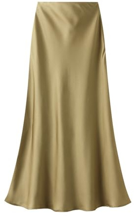 Falda de cintura alta para mujer, color sólido, vestido de satén con cremallera, elegante falda N Roll camisa hombre, amarillo, M