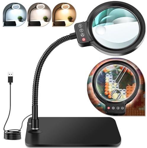 NZQXJXZ 10x Lampe Loupe sur Pied, 72 LED Lampe Loupe de Bureau avec 3 Modes de Couleurs et 10 Niveaux Luminosité pour Lecture Réparation Diamond Artisanat