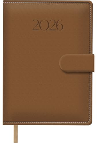Dohe - Dagbok 2026 – Dag sida, A5-storlek (15 x 21 cm), PU-läder omslag, magnetflikstängning, 12 månader januari till december, årlig spansk planerare - brun havet
