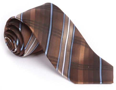 Generisch Elegante Herren Krawatte, Braun mit Hellblauen und Weißen Streifen, Business Klassisch Gestreift, 100% Seide, Trendfarbe Braun