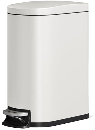 50 Liter Mülleimer Küche aus Edelstahl mit Deckel, Schlank und Rostfrei, Großes Fassungsvermögen, Fußpedal-Metal-Abfalleimer mit Innenbehälter, Griff an der Rückseite, Soft-Close-Deckel, Weiß.