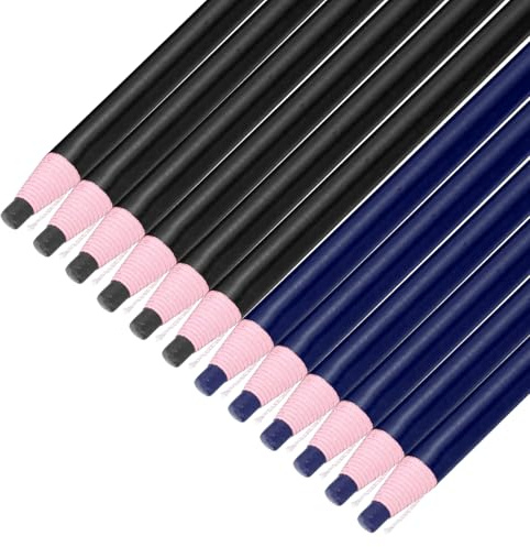 sourcing map 12 lápices de grasa despegables, marcadores de porcelana de color para papel de plástico y vidrio, lápices de cera que no afilan para colorear y marcar dibujos, azul y negro
