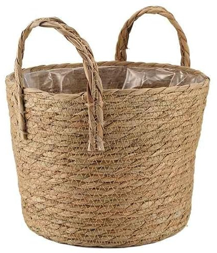 Dytabepl Pflanztöpfe, Seegras-Pflanzkorb, Blumentopf-Abdeckung mit Folieneinsatz im Boho Stil, Pflanzkorb – Übertopf Geflochten, Vase, Korbgeflecht, Abfall, 25 * 25 * 20cm