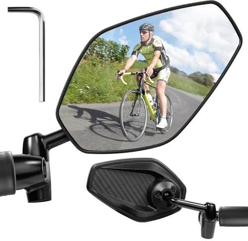 LOVLEX Fahrradspiegel Lenkerendenspiegel aus Metall, klappbar, mit blauem blendfreiem Glas & Kohlefaser Optik, 360° verstellbar, Anti-Vibrations für E-Bike/MTB/Scooter (Links, 16-21mm Lenker)