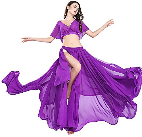 ROYAL SMEELA Bauchtanz Rock Top Damen Bauchtanz Kostüm Set für Frauen Sexy Schlitz Tanzen Chiffon Rock und Top Bauchtanz Outfit Kleid Oberteil Röcke Anzug