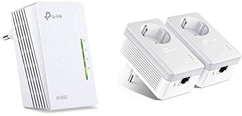 TP-Link TL-WPA4220 Powerline AV600 WiFi Extender, 300 Mbps, 2.4GHz, 2 Porte Ethernet & TL-PA4010P KIT AV600 Nano Powerline con Shuko Presa Passante, 1 Porta Ethernet