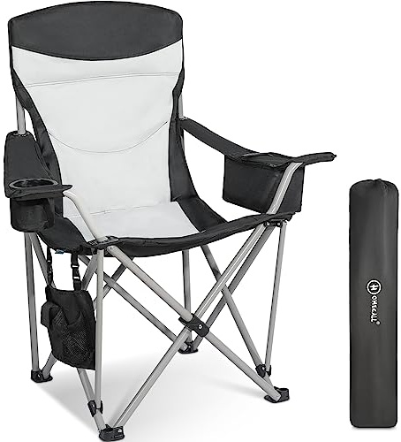 Homecall Klappbarer Camping-Mondsessel mit isoliertem Getränkehalter, Zeitschriftenfach - (Schwarz/Creme-Weiß)