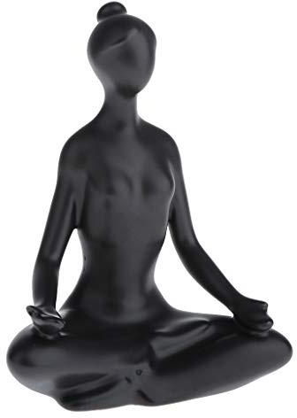 lahomia Keramik Yoga Figur Statue, Yoga Frau sitzend, Meditation Dekofigur Skulptur Tischdekoration - Schwarz, A