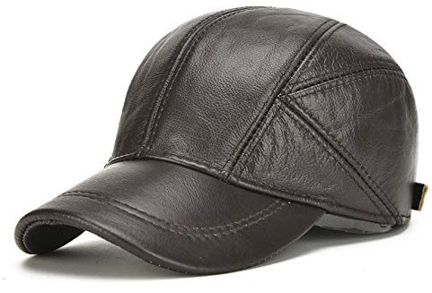 PKYGXZ Lederhut Warmer Rindslederhut für Männer Mittleres Alter und altes Outdoor Gesteppte Leder-Baseballkappe Mit Gehörschutz Newsboy-Kappe Schirmmütze