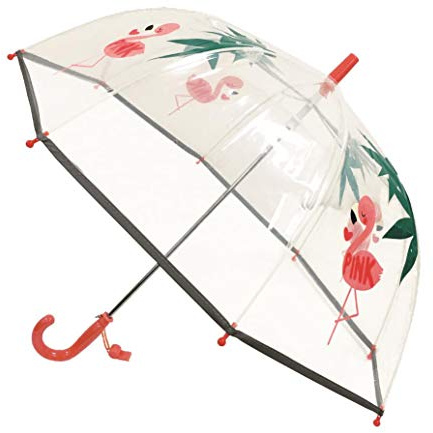 SMARTBULLE Ombrello a bolle trasparente per bambini con bordo fluorescente: Antivento; Diametro=71cm; Apertura manuale; Ombrello per bambine; Design: Fenicottero ROSA.