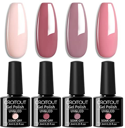 Croitout UV Nagellack Set, Mehrfarbig Ablösbarer Gellack, Nagelgel Farben Farbgel Lack, Nail Polish Kit 4 x 7.3ml 4CS-001