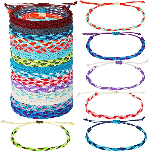 Hicarer 30 Pieces Friendship Bracelets,wave Handmade Kids Woven Braided Waterproof Rope Bracelet Surfer Adjustable Bohemian Wrist Cord for Women Men Jewelry Party Accessories(Chic Style)