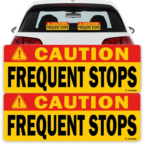 TOTOMO Red Caution This Vehicle Makes Frequent Stops Sticker 10X3.5 Reflective Adhesive Safety Warning Sign for Carrier delivery Car Driver (2 Pack)