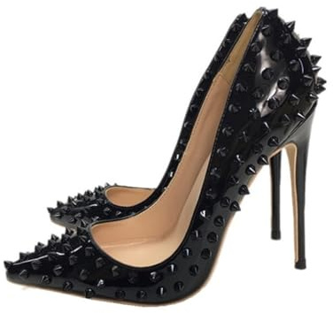 Minishion Women Sexy Heels Pumps Studded Rivet Party Wedding Shoes Black US 7