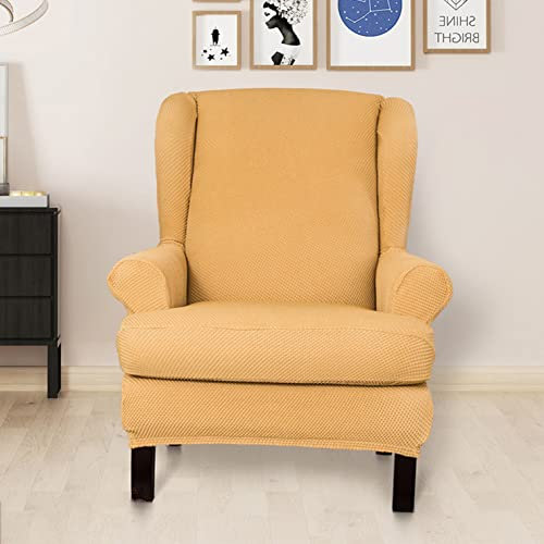 2-teilig weich Husse für Ohrensessel Rutschfester Jacquard Sesselhusse Sofabezug Universal Wohnzimmer waschbar Husse für Ohrensessel -gelb