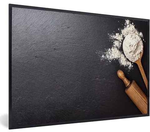 MuchoWow Poster encadré Rouleau à pâtisserie - Boulangerie - Ustensiles de cuisine - Cuillère Tableau deco avec cadre 60x40 cm affiche decoration murale