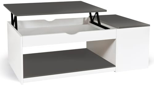 IDMarket - Table Basse Coffre Plateau relevable ELEA Blanc et Gris
