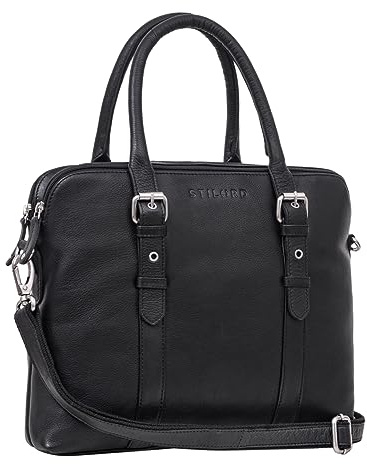 STILORD Eden Businesstasche Damen Leder Vintage Handtasche für 13.3 Zoll Laptop Tablet Elegante Umhängetasche für Büro Uni Hochwertiges Echtleder Farbe:schwarz