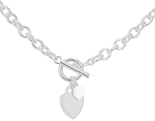 Tuscany Silver Women's Sterling Silver T-Bar Heart Belcher Necklace/Bracelet