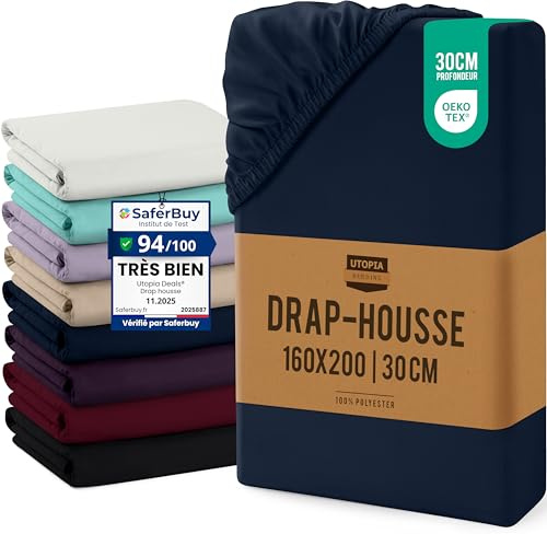 Utopia Bedding Sabana Bajera 160x200x30 cm - Azul Marino - (Cama 160) | Bolsillo Profundo - Certificado Oeko Tex - Microfibra de Poliéster Cepillado