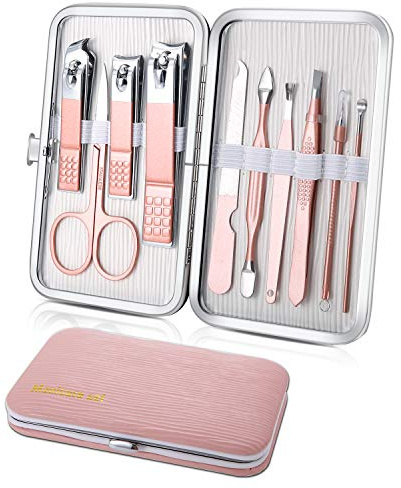 Kit Manucre Pedicure 10pcs Mini Coupe Ongle Professionnel, Rose | Keiby Citom, Coupe Cuticule, Outils de Soins de Pédicure, Trousse de Toilettage en Acier Inoxydable