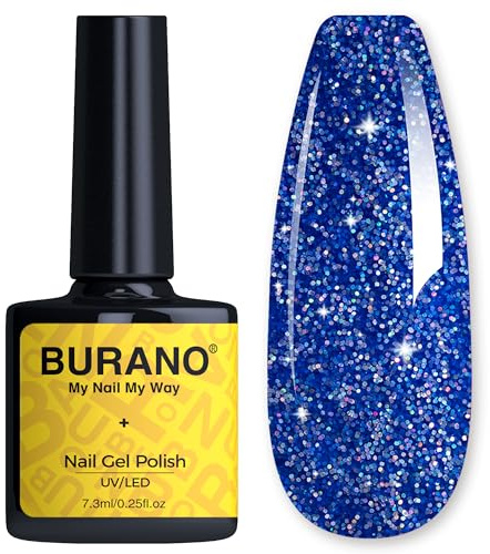 BURANO Glitter Gel Nail Polish, LED UV Nail Gel Shimmer Holographic Effect Soak off Curing Required Royal Blue LP24