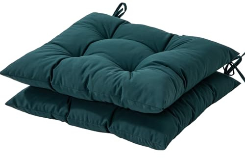 HAMO Garden Chair Cushions Outdoors Seat Pads, Set of 2, 45x50 cm, 18x20 inches (Dark Green)
