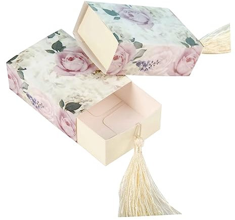 Healeved 50 Stück Bonbonschachteln Mit Blumenmuster Geschenkschachteln Aus Papier Mit Zugschnur Partygeschenk Im Schubladenstil 8 4 X 5 7 X 3 Cm