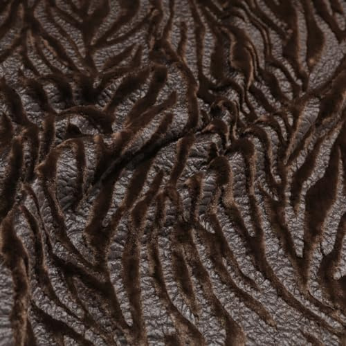 TOLKO 50cm Flockprint Samt auf Kunstleder | weicher Baumwollstoff mit 4mm Florhöhe für Decke Jacke | Kurzhaar Kunstfell Webpelz zum Nähen Dekorieren | 135cm breit Pelzimitat Meterware (Braun)