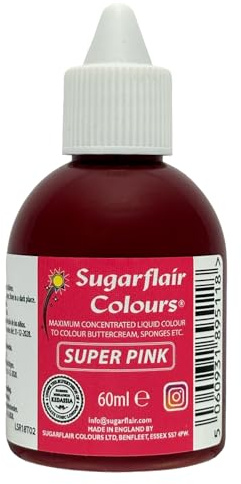 Sugarflair Lebensmittelfarbe Flüssig Super Rosa - Lebensmittel Farbe Hoch Konzentriert zum Färben von Zuckerpaste, Buttercreme, Zuckerguss, Macarons, Kuchendekorationen und mehr - 60ml