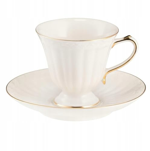 VILLA ITALIA Porzellan Teetasse und Untertasse 180 ml CLARA Gold Ivory - Porzellan Tasse für Tee, Elegantes und Modernes, Empfohlenes Händewaschen