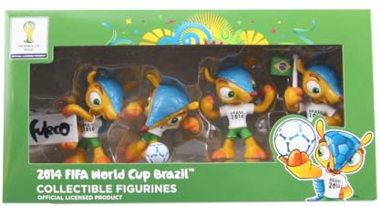 Promo-Dis Fuleco - Lot de 4 figurines à collectionner - 2 dans une boîte cadeau - Figurines à collectionner de la Coupe du monde de football 2014 au Brésil