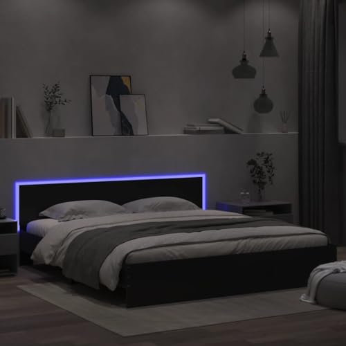 LAPOOH Bettgestell mit Kopfteil und LED-Beleuchtung Schwarz 180x200 cm, Bett, Bed Frame, Familienbett, Bettrahmen, Bett Gestell, Bett Rahmengestell, Schlafzimmer Bett - 3207589