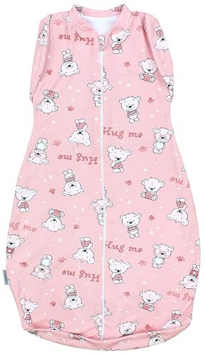 TupTam Baby Pucksack Swaddle Bag Wattiert Babyschlafsack unisex, Farbe: Unwattiert 0.5 TOG/Bärchen Hug Me Rosa, Größe: 0-3 Monate