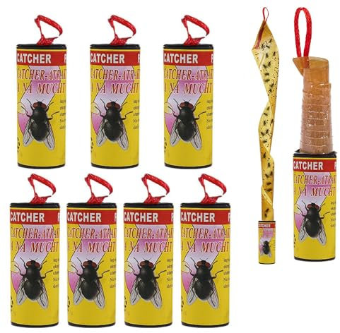BTORER 8Pcs Fliegenfänger, Fliegenfänger-Rollen, Premium Ungiftiger Fliegenvernichter Gegen Fruchtfliegen Fliegen Mücken und Motten, Fliegenfalle Klebestreifen für Innen und Außen