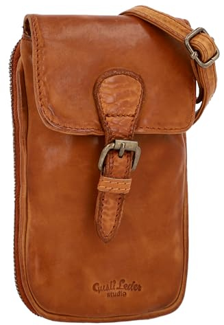 Gusti Leder Umhängetasche – Ebbe Damen Handtasche aus Rindsleder inCognac, Vintage Mini Bag mit Schnallen- & Reißverschluss, ideal für Alltag & Reisen