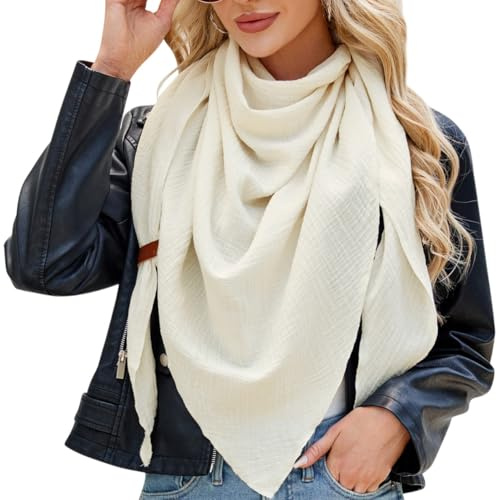 Niwicee Schal Damen Musselin Dreiecksschal-Dreieckstuch Unifarben Schal Halten Sie Warm Halstuch, Elegant Bequem Herbst Baumwolle Groß Tücher Damen Stola 190x80cm (Beige)