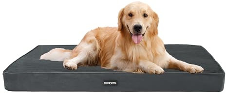 HMTOPE Orthopädisches Hundebett, 10cm Dicke Hundekissen für Mittelgroße Hunde, Grosse Hunde, Abnehmbar und Waschbar Hundematte, rutschfeste Unterseite, Wasserdichtes Innenfutter, 112 cm, Dunkelgrau