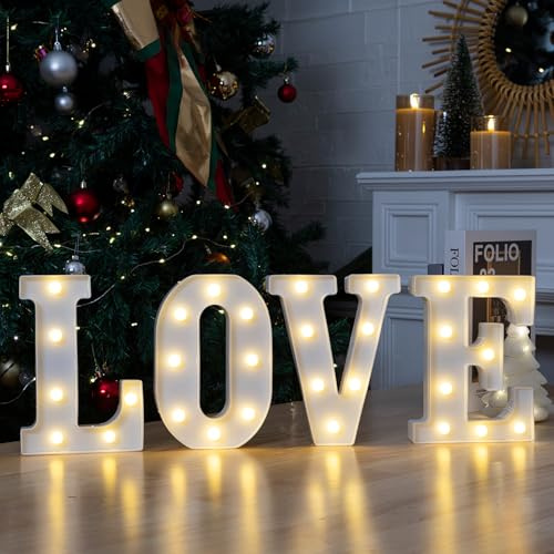 IFDGCTK Led Light Up Letters, Led Marquee Letter Lights Love Sign, Decorative Numbers Light, Battery Powered Letter Sign Lights for Love Decor-Warm White