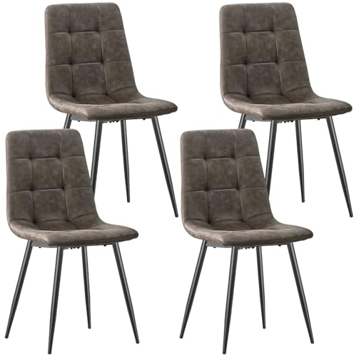 JIJIAN Esszimmerstühle 4er Set, Küchenstühle mit Techno Stoff, Brauner | Stühle Esszimmer mit Schwarzen Metallbeinen, Bis 120 kg Belastbar, Moderne Polsterstühle für Esszimmer Wohnzimmer Küche