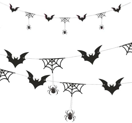Gruselige Halloween Deko Girlande mit Fledermäusen und Spinnennetzen
